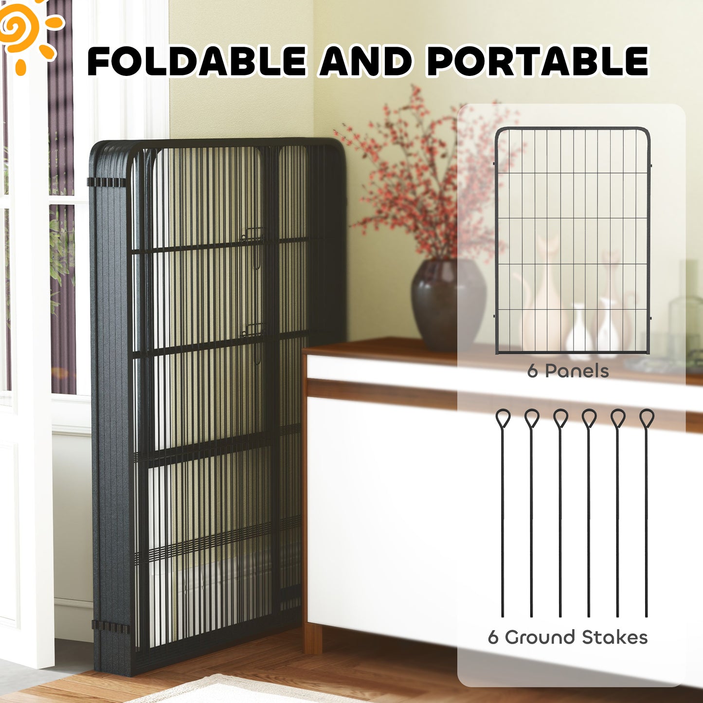 PawHut 6 Panels Heavy Duty Dog Playpen with Secure Door, for Indoor Outdoor, for Garden, Camping, 100cm High