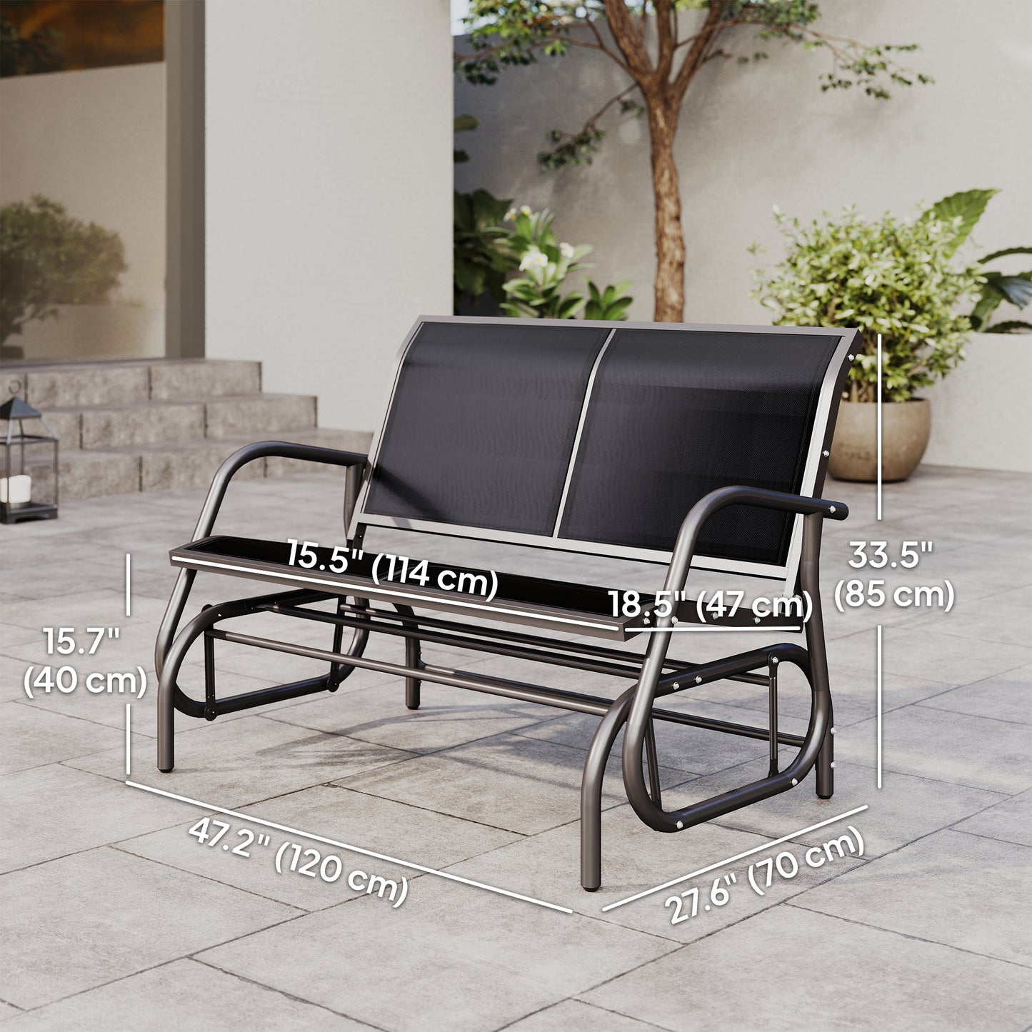 Outsunny 2-Person Outdoor Glider Bench Patio Double Swing Gliding Chair Loveseat w/Power Coated Steel Frame for Garden Patio Porch, Black