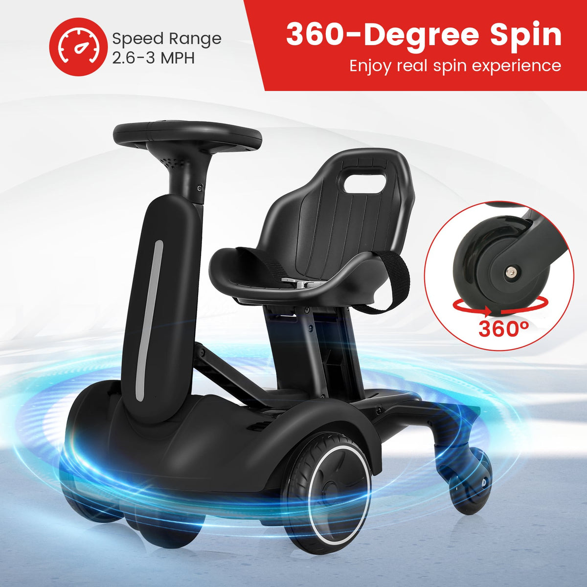 The kids electric car demonstrating the ability to perform a spin