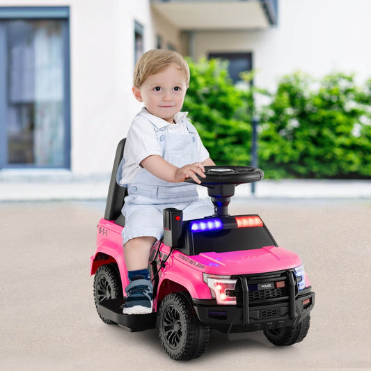 6V Kids Ride On Police Car with Side Megaphone in Pink