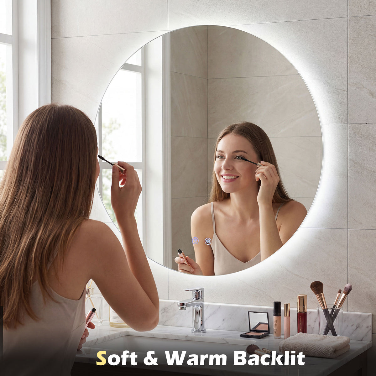 70 cm Round LED Lighted Mirror Wall Mounted Bathroom Mirror