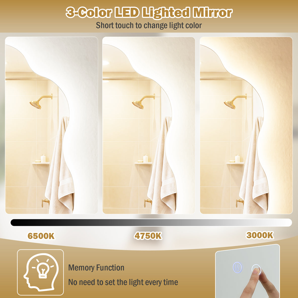 70 x 50 CM Irregular LED Bathroom Mirror with 3 Light Colors