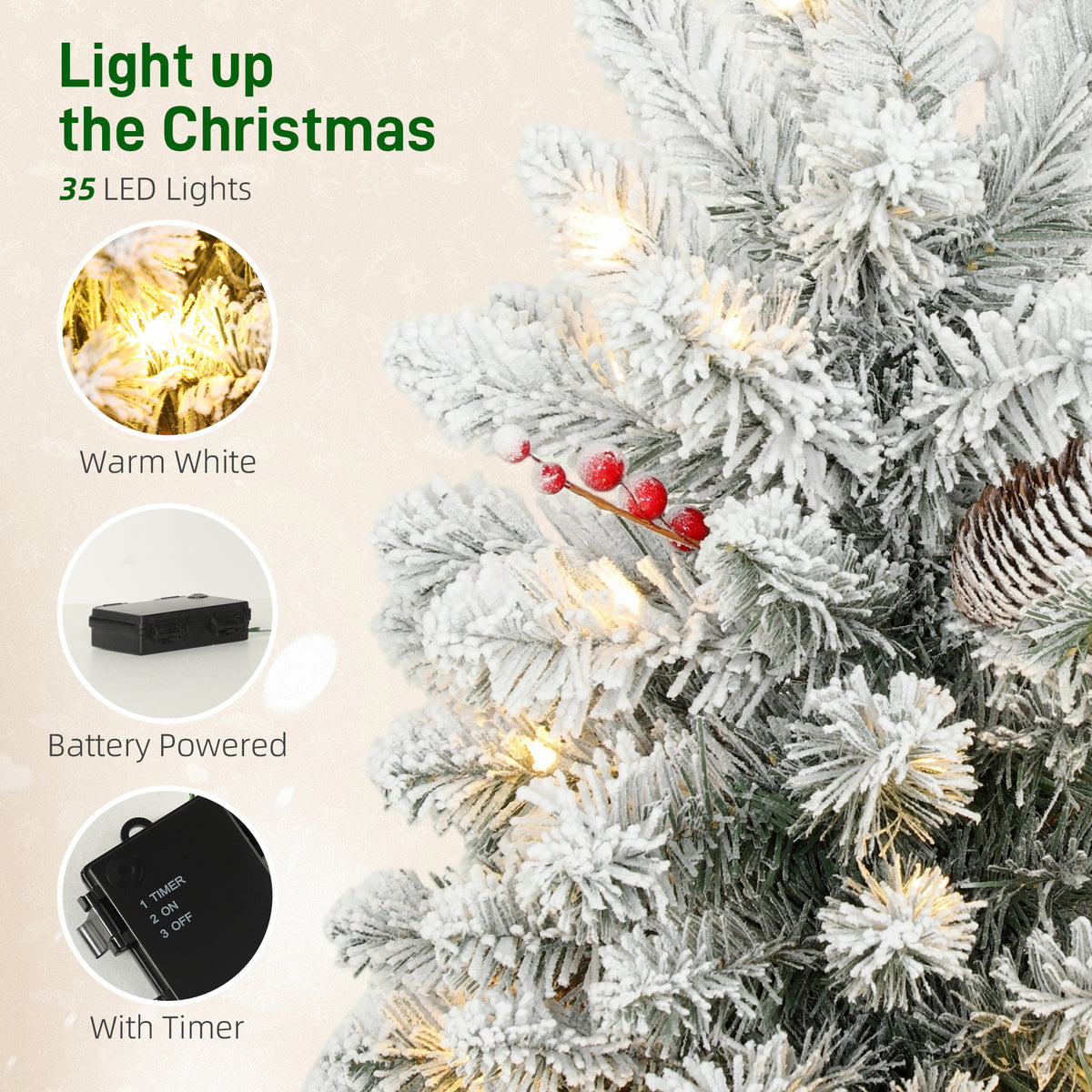 HOMCOM 60 cm Prelit Small Christmas Tree in Green