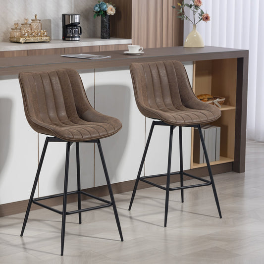 HOMCOM Set of 2 PU Leather Swivel Bar Stools - Brown