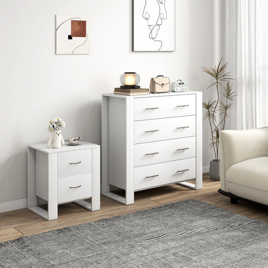 HOMCOM Bedroom Furniture Set, Drawer Chest and Nightstand, Modern White