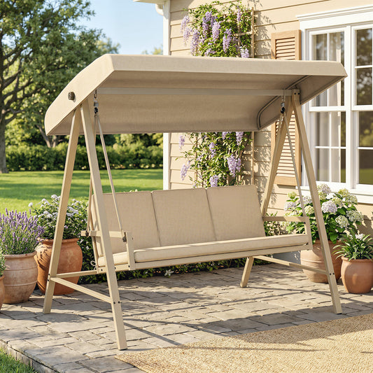 Outsunny Three-Seat Garden Swing Chair in Beige