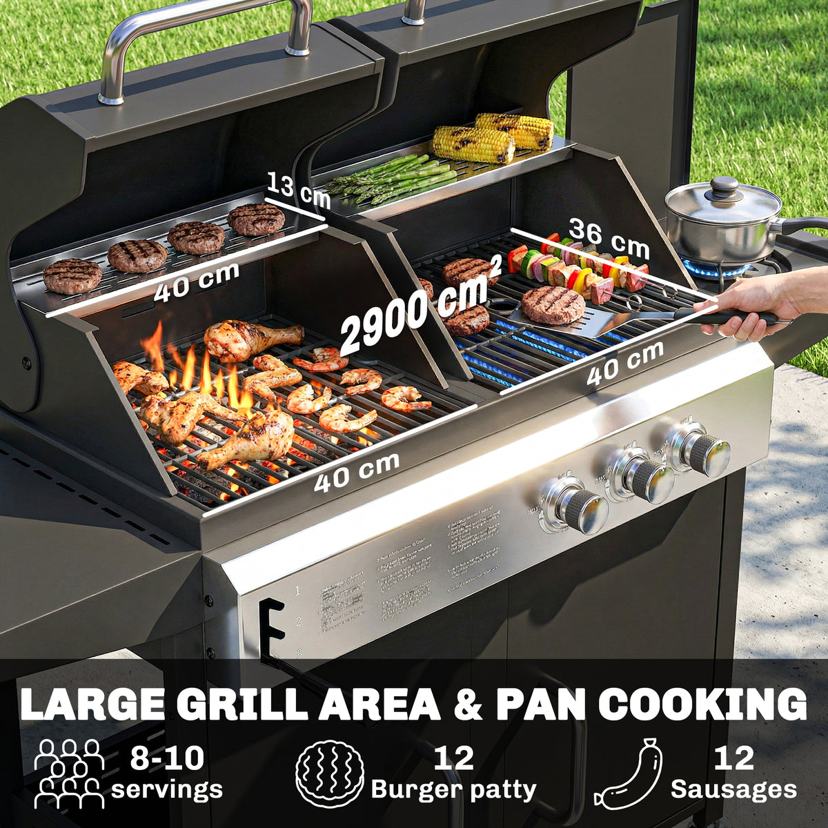 Outsunny 2+1 Burner Hybrid Dual Fuel BBQ Gas Grill in Black