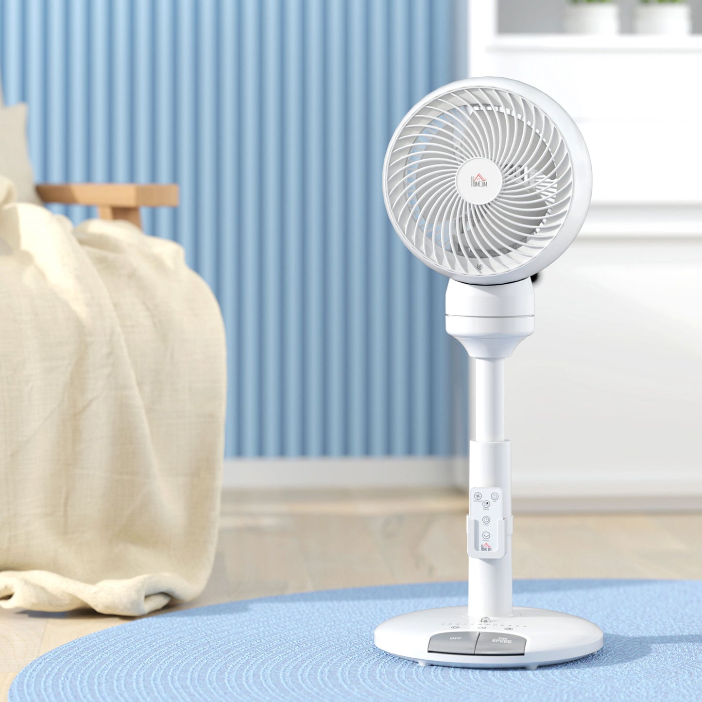 HOMCOM 9'' Air Circulator Fan 3 Speed 3 Mode, 70° Oscillation 90° Vertical Tilt, Height Adjustable, Remote Controller, for Living Room, Bedroom, Office, White