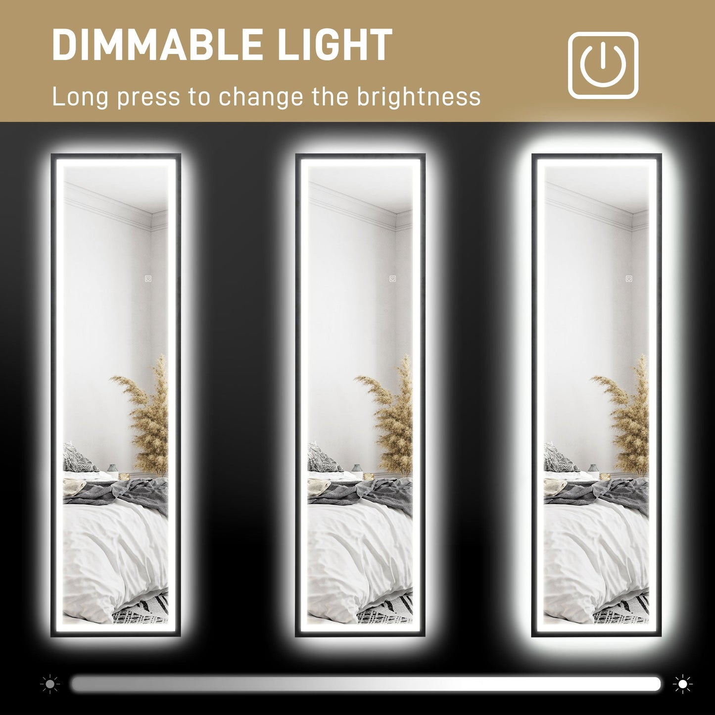 مرآة طول كامل HOMCOM 150 × 40 سم، مع إضاءة قابلة للتعديل - أسود