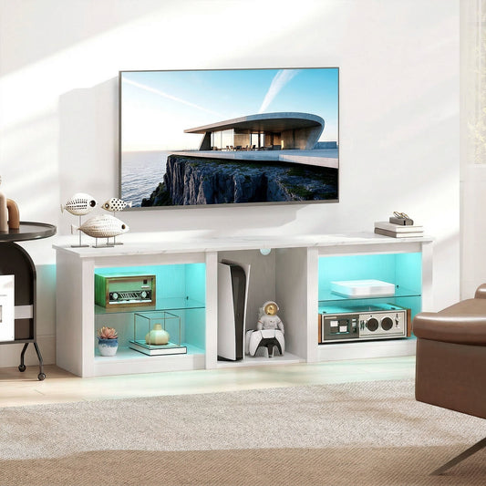HOMCOM 70" TV Stand, with LED Lights and Storage - White