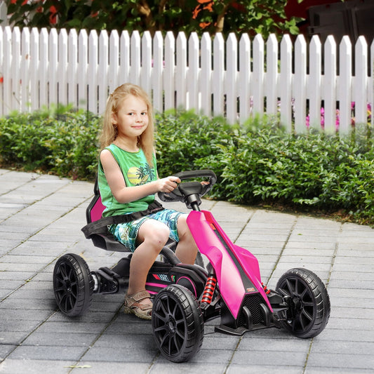 HOMCOM 12V Electric Go-Kart للأطفال، عربة سباق ركوب، مع وظائف أمامية وخلفية، للأعمار من 3-8 سنوات - وردي