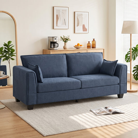 HOMCOM 3 Seater Sofa, Linen Upholstered Sofa Couch with Spring Cushions, Thick Padding, Wide Padded Armrests, Dark Blue
