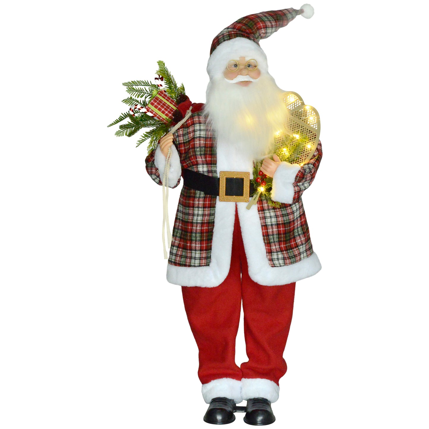 HOMCOM 4'3" Animated Santa Claus Figure, with Sound and Lights - Red/Green