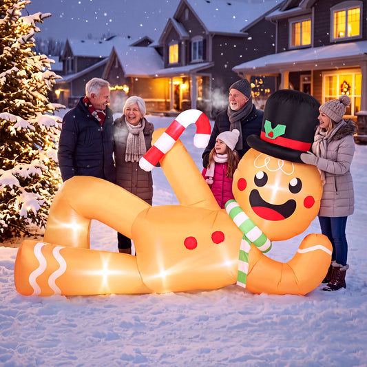 Outsunny 9.8ft Giant Christmas Inflatable Gingerbread Man Side-Lying in Brown