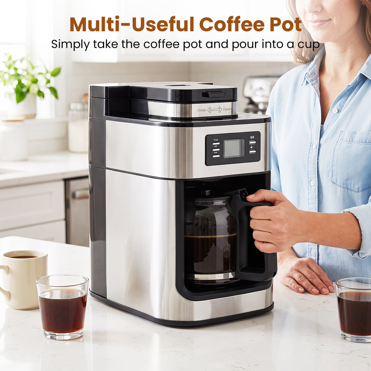 8-Cup Drip Coffee Maker with Grind Brew and 24H Programmable Timer for Office
