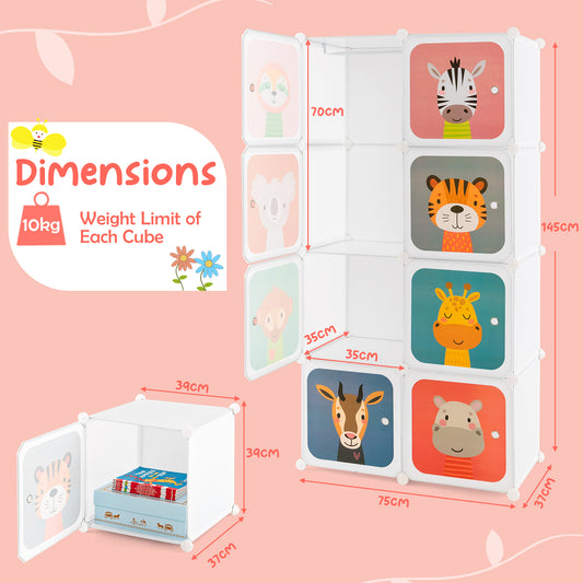 the kids storage unit shown with various measurements and a single cube example