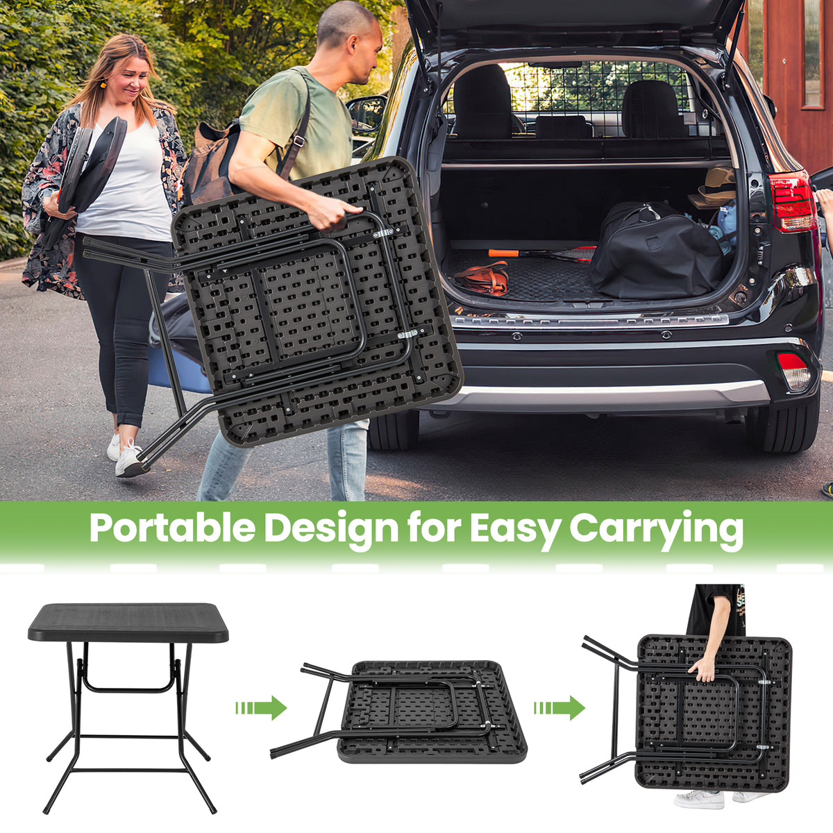 80 cm Square Folding Picnic Table 4-Person Patio Dining Table-Black
