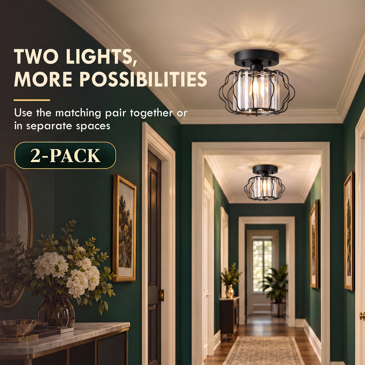 HOMCOM Crystal Ceiling Light Fixtures in Black