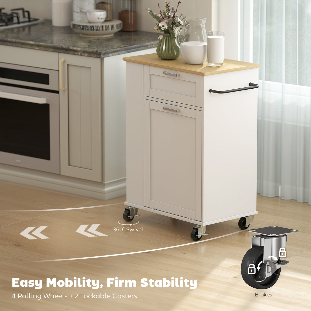 HOMCOM Kitchen Storage Trolley on Wheels in White