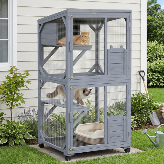 PawHut Movable Outdoor Catio with Resting Box, 3 Jumping Platforms, Waterproof Asphalt Roof for Outdoor Indoor