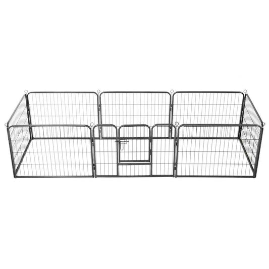 Dog Playpen 8 Panels Steel Black 8-panel