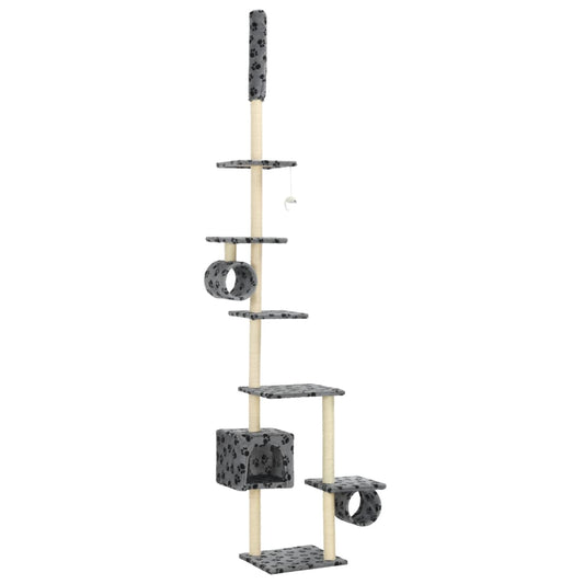 170533 vidaXL Cat Tree with Sisal Scratching Posts 260 cm Grey Paw Prints 2