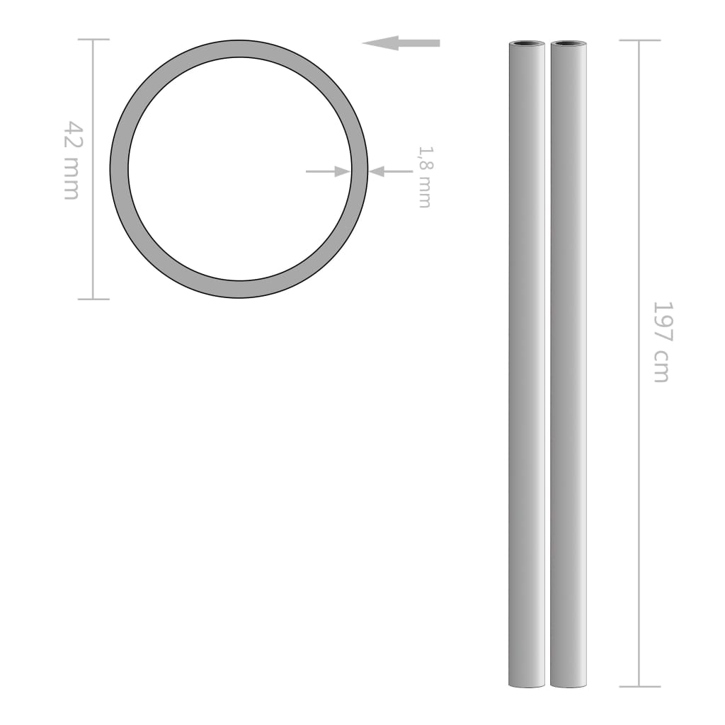 143192 vidaXL 2 pcs Stainless Steel Tubes Round V2A 2m Ø42x1,8mm 2