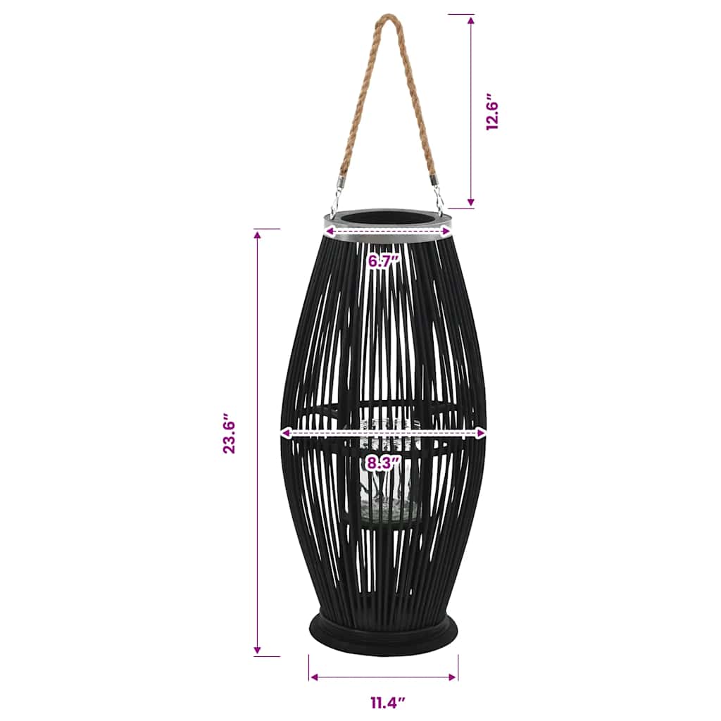 vidaXL Hanging Candle Lantern Holder Bamboo Black 60 cm 6