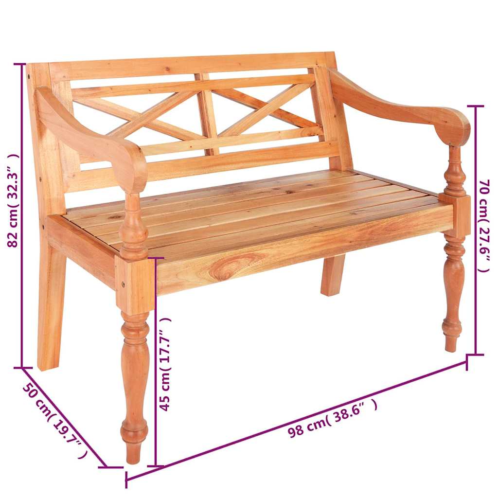 vidaXL Batavia Bench 98 cm Solid Mahogany Wood Light Brown 6