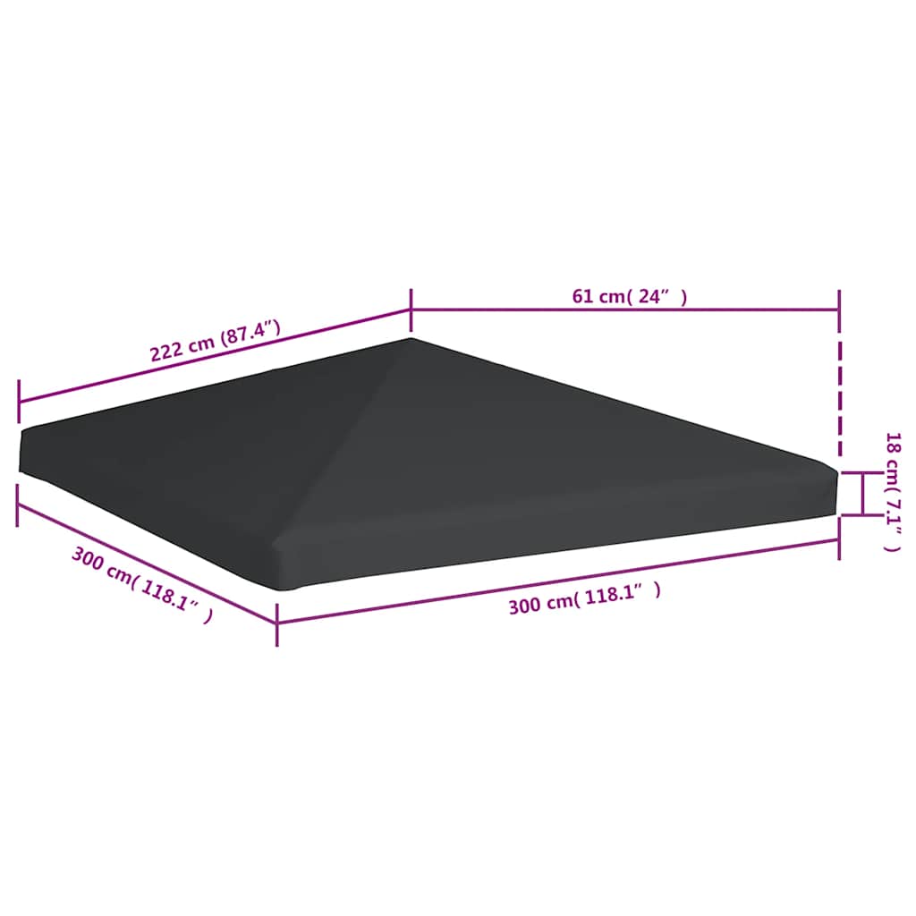 vidaXL Gazebo Top Cover | Grey | Polyester with PVC coating | 3x3 metres 6