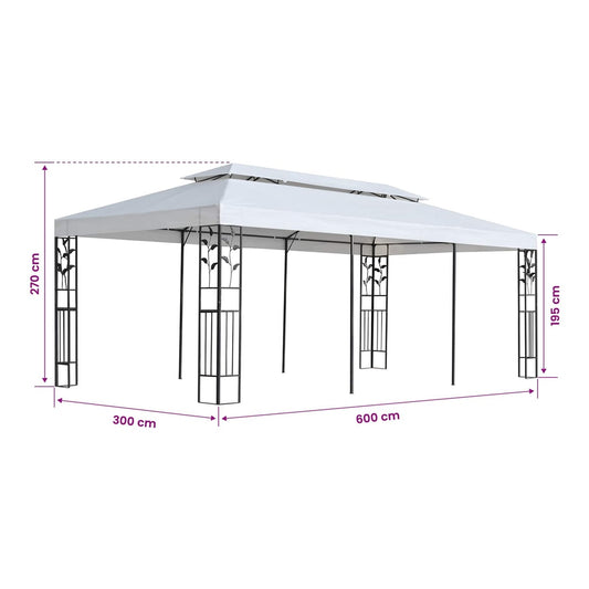 vidaXL Gazebo Fabric White 300 x 600 cm Polyester 2