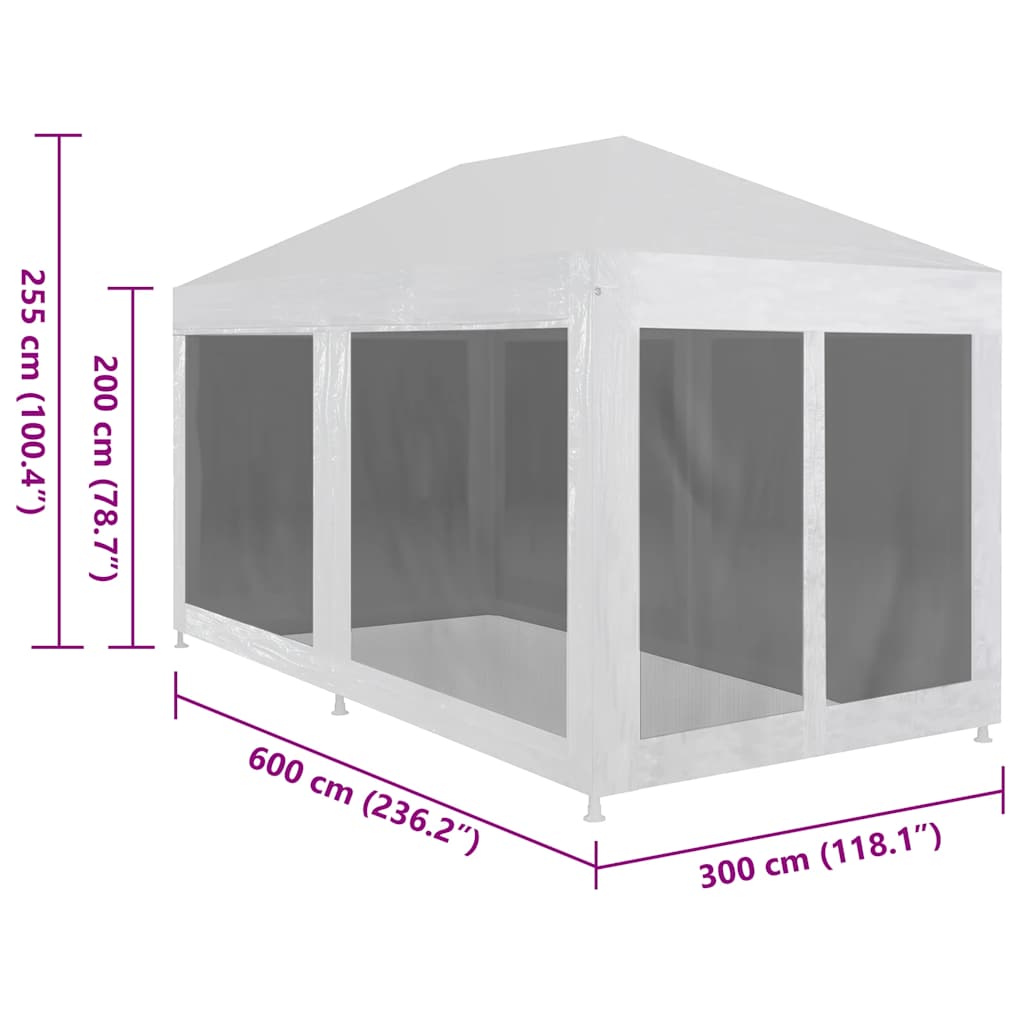 Party Tent with 6 Mesh Sidewalls HDPE with 6 Sidewalls White 6 m 3 m