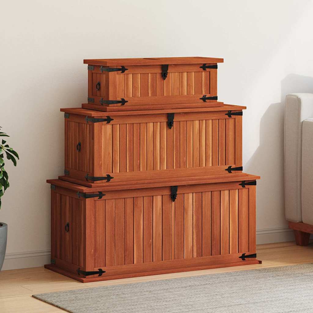 Storage Chest Solid Acacia Wood 90 x 45 x 40 cm + 79 x 34 x 32 cm + 60 x 25 x 22 cm