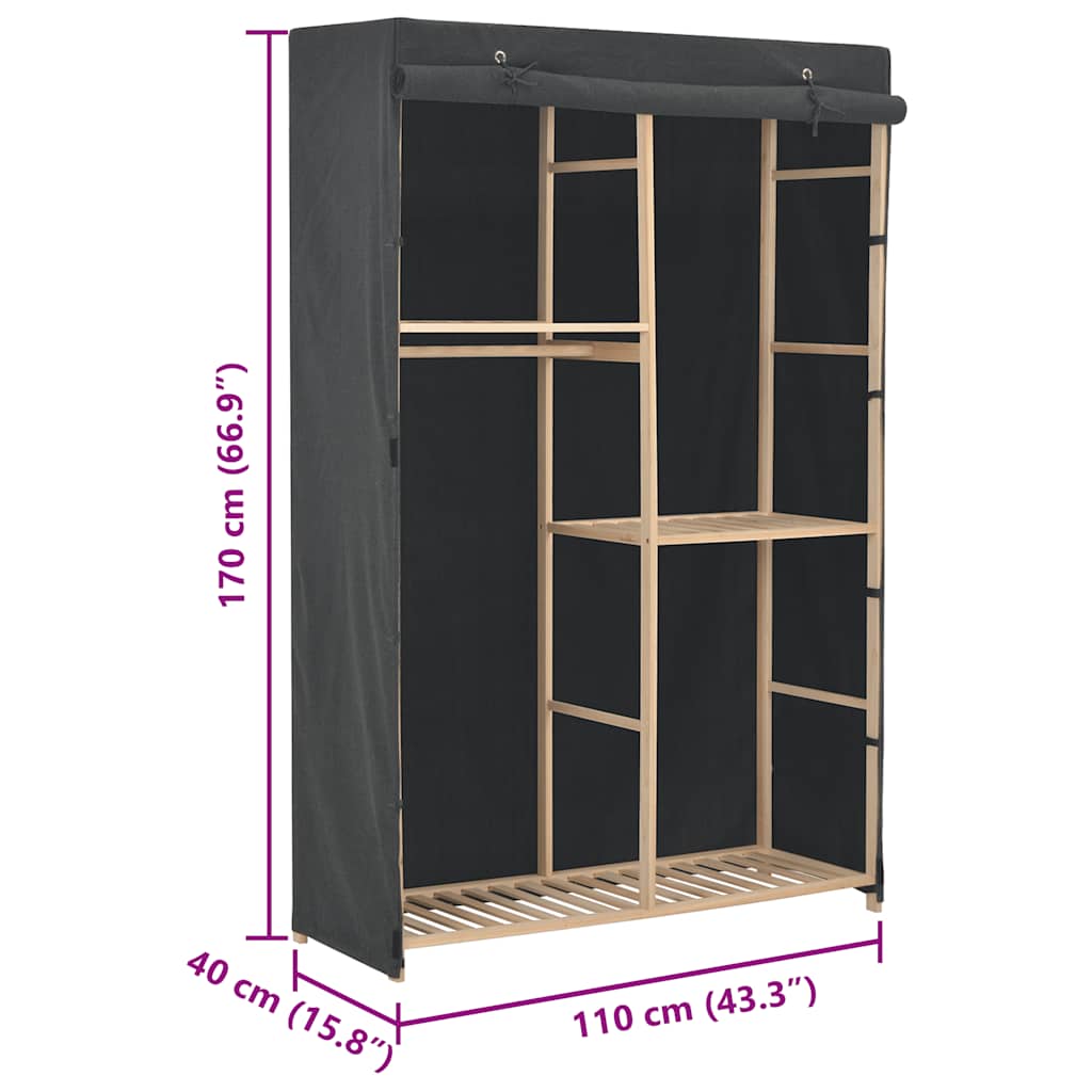 vidaXL Wardrobe | Grey | Cotton, Polyester, Solid Fir Wood | Medium | Wardrobe 6