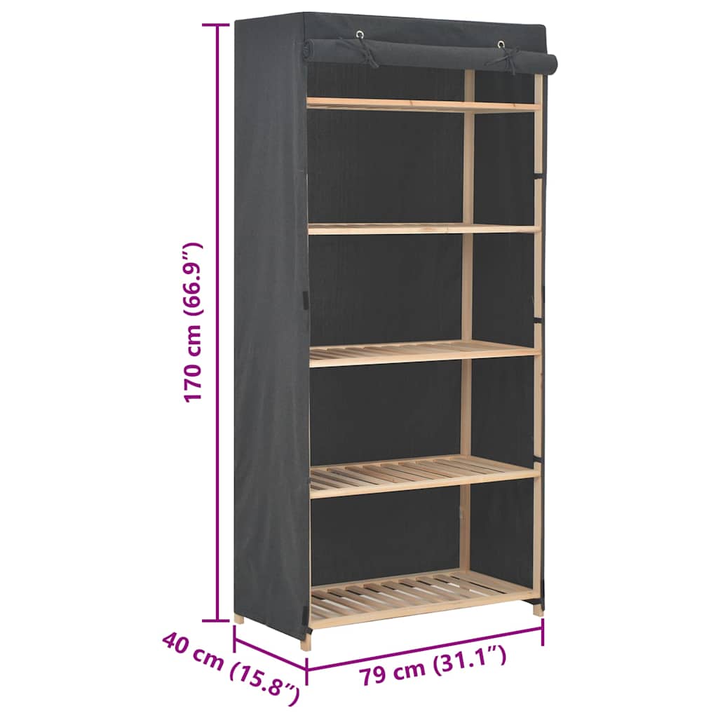 vidaXL Wardrobe | Grey | Cotton 55%, Polyester 45%, Wooden frame | 79x40x170 cm 6