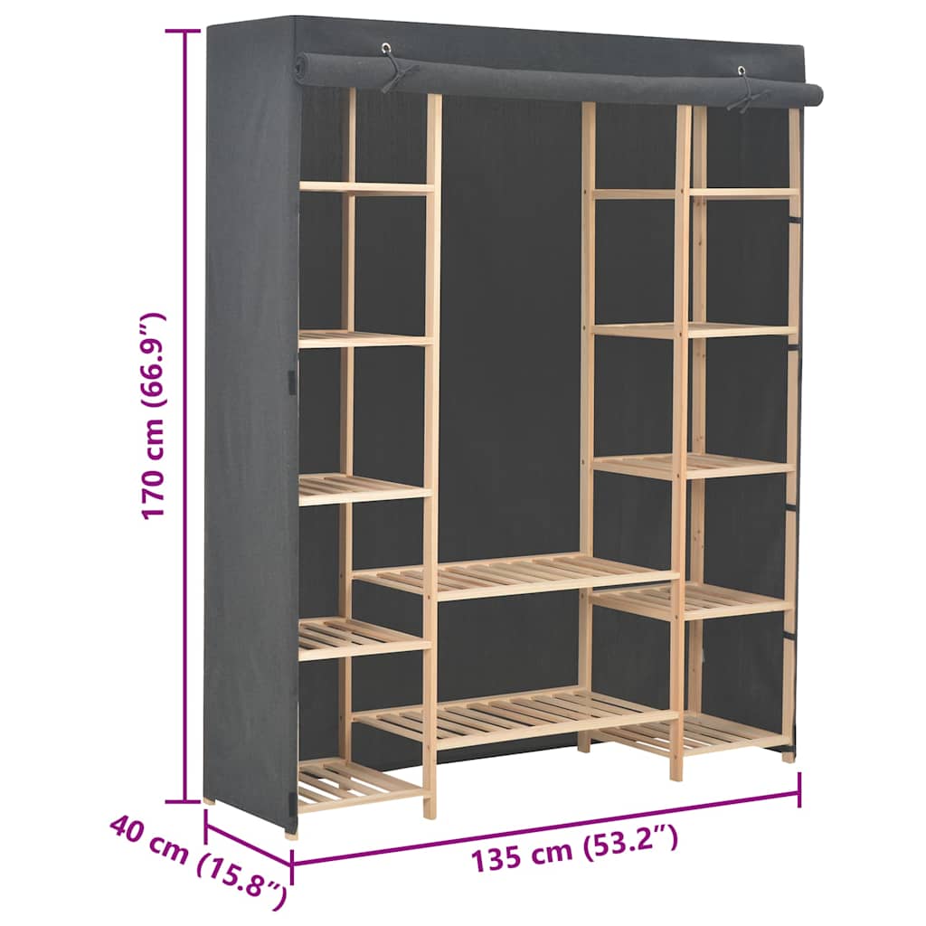 vidaXL Wardrobe | Grey | Fabric and solid fir wood | 135 cm x 40 cm x 170 cm 6