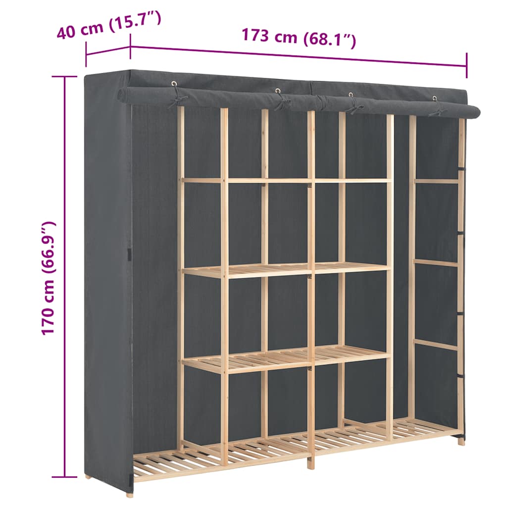 vidaXL Wardrobe | Grey | Cotton | 173 cm x 40 cm x 170 cm | Wardrobe 6