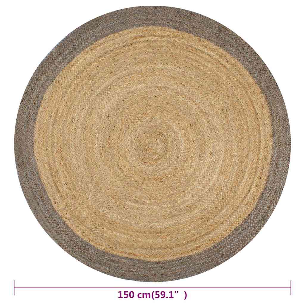 vidaXL Area Rug | Natural and grey | Braided jute | 150 cm diameter | Durable 6