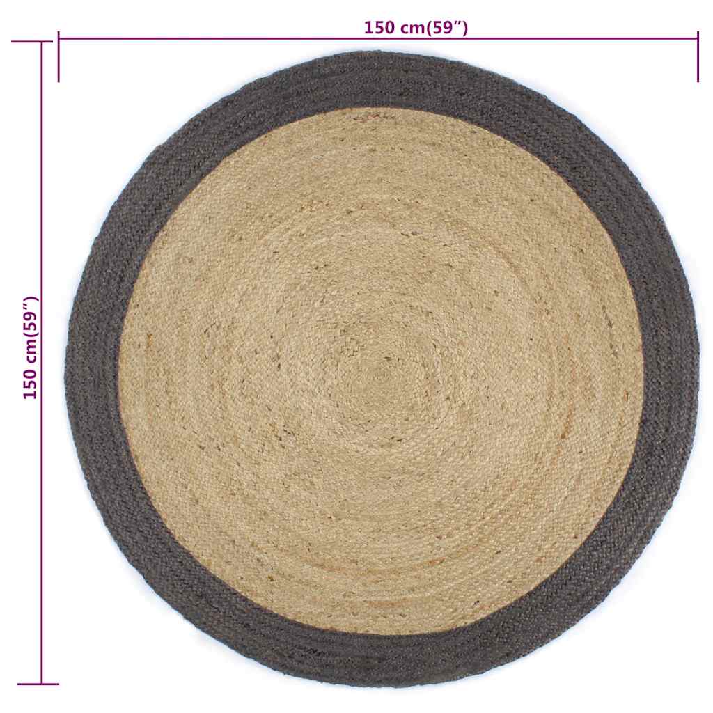 vidaXL Area Rug | Natural and dark grey | Braided jute | 150 cm diameter 6