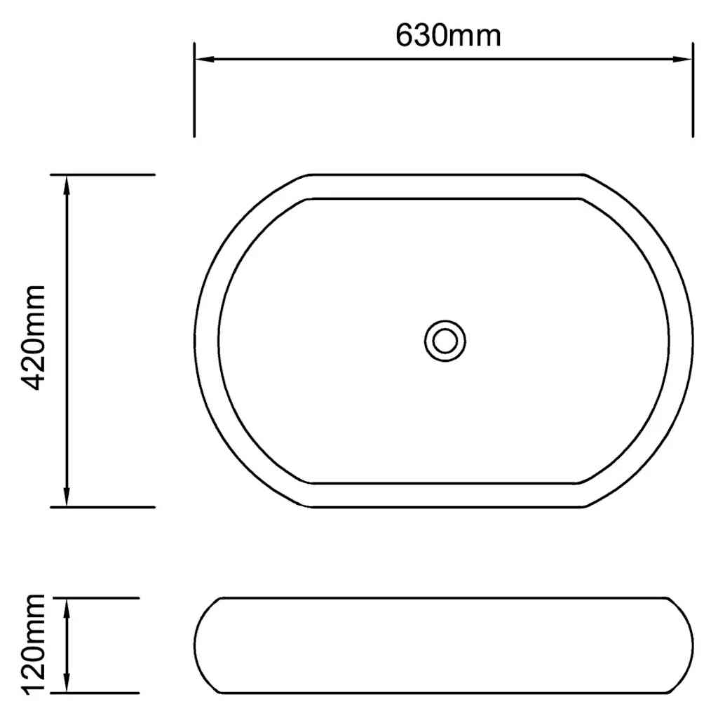 vidaXL Luxury Ceramic Basin Oval-shaped Sink White 63 x 42 cm 6