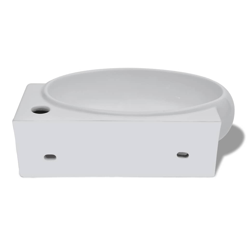 Ceramic Sink Basin Faucet & Overflow Hole Bathroom White 6