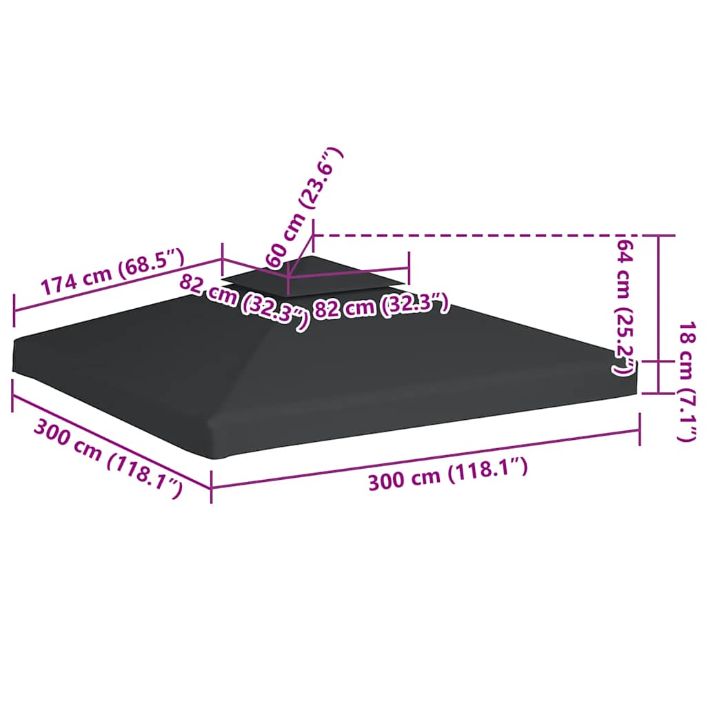 vidaXL Gazebo Cover Canopy Replacement 310 g / m² Dark Grey 3 x 3 m 6