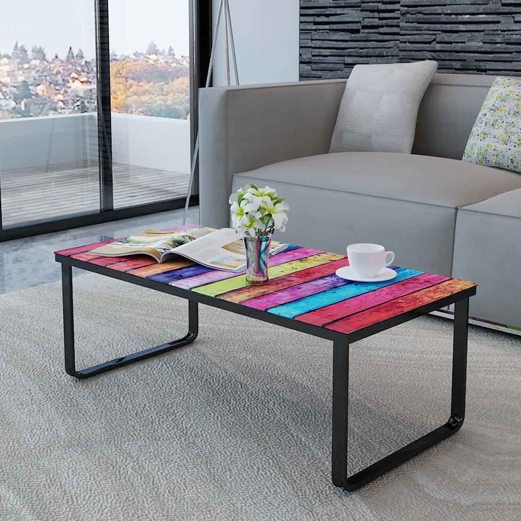 vidaXL Coffee Table with Printing Glass Top