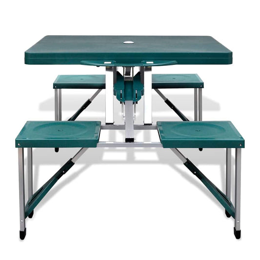 Foldable Camping Table Set with 4 Stools Light green