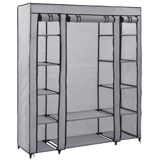 vidaXL Wardrobe with Compartments and Rods Grey 150x45x176 cm Fabric 2