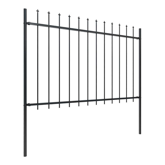 Garden Fence with Spear Top Steel 337x120 cm Black 170 cm