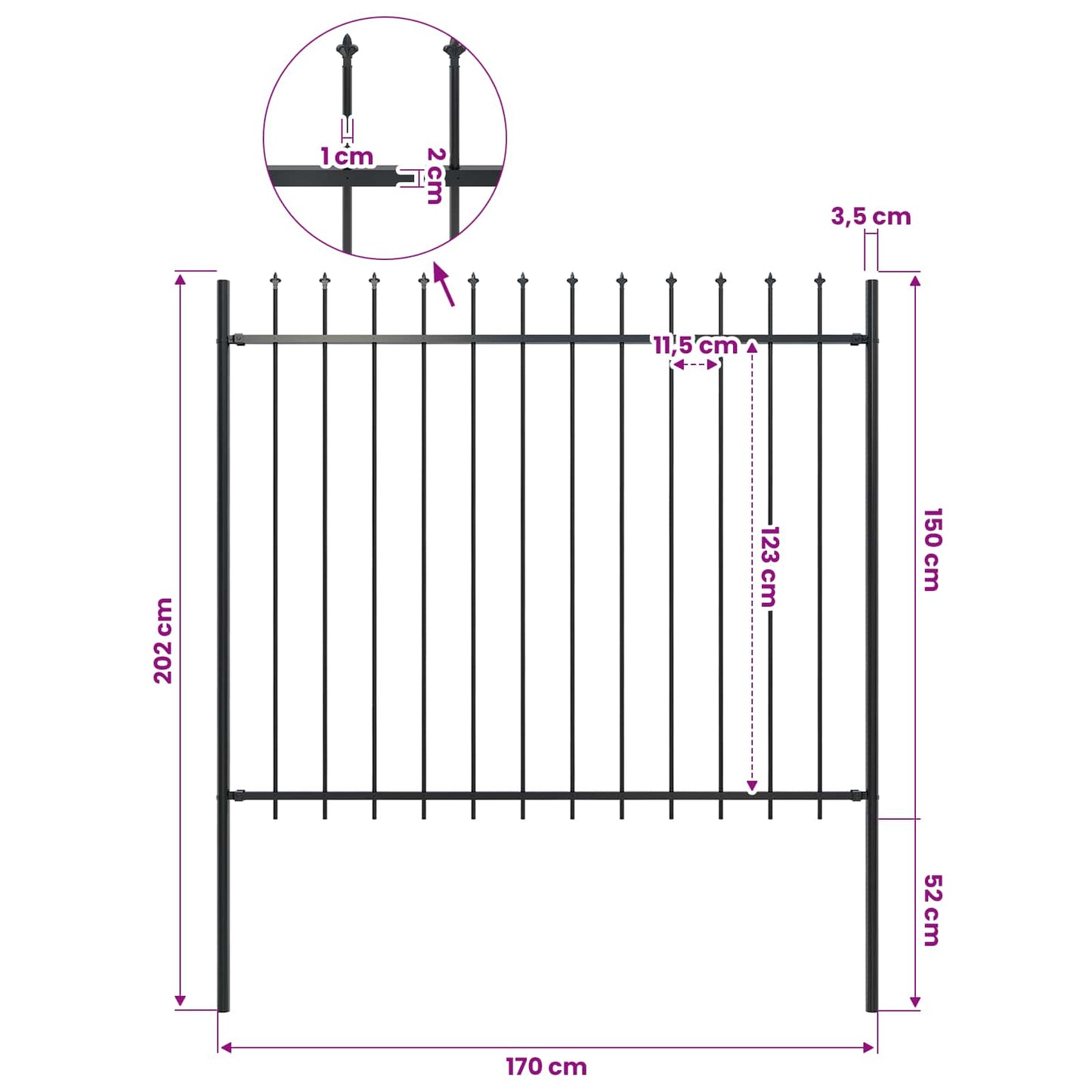 vidaXL Garden Fence "Woerden" with Spear Top Steel 170x150 cm Black 5