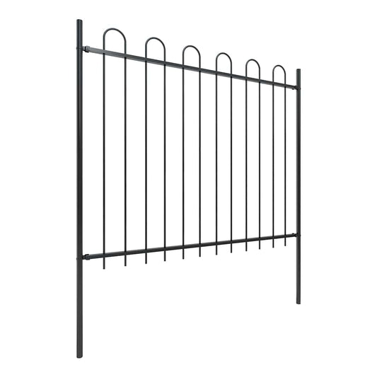 Garden Fence with Hoop Top Steel 337x150 cm Black 170 cm