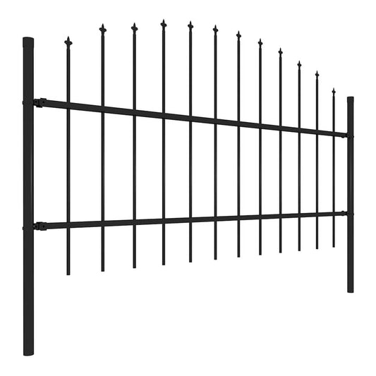 Garden Fence with Spear Top Steel 337x100 cm Black Height 75-100 cm 170 cm