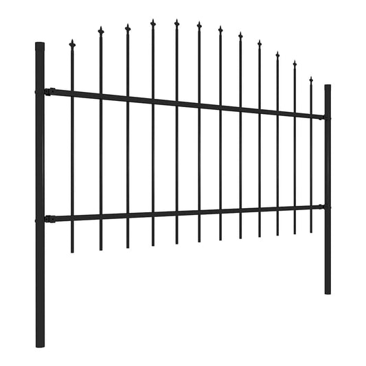 Garden Fence with Spear Top Steel 355x125 cm Black Height 100-125 cm 180 cm